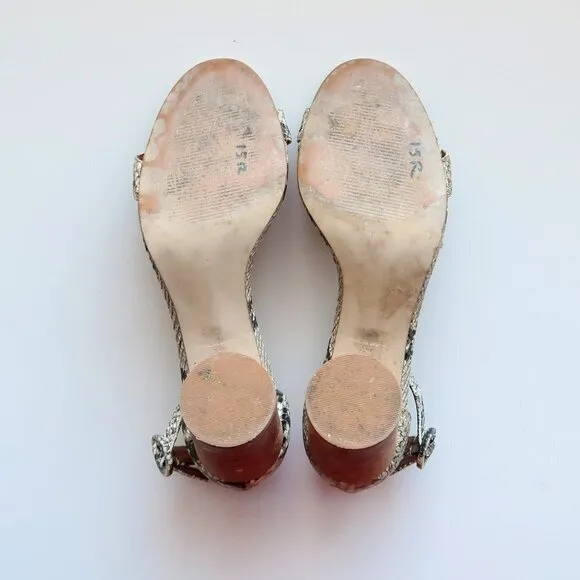 Steve Madden Sara Snakeskin Cylinder Heel Ankle Strap Sandals Size 7.5