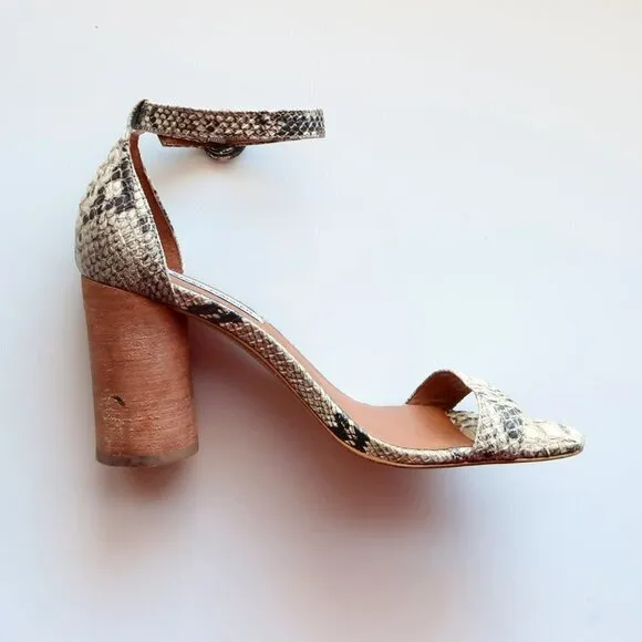 Steve Madden Sara Snakeskin Cylinder Heel Ankle Strap Sandals Size 7.5