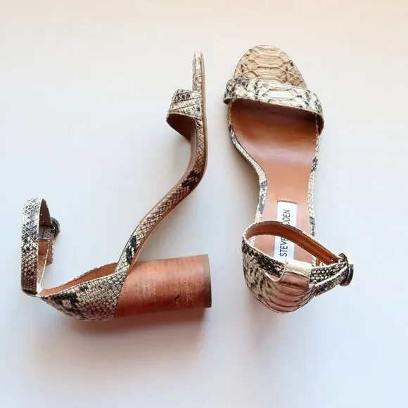 Steve Madden Sara Snakeskin Cylinder Heel Ankle Strap Sandals Size 7.5