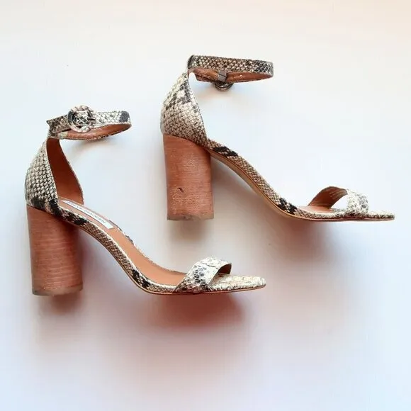 Steve Madden Sara Snakeskin Cylinder Heel Ankle Strap Sandals Size 7.5