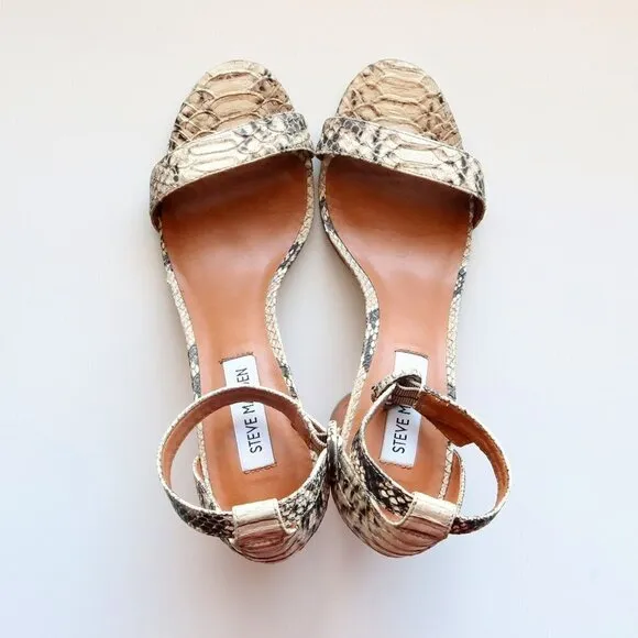Steve Madden Sara Snakeskin Cylinder Heel Ankle Strap Sandals Size 7.5