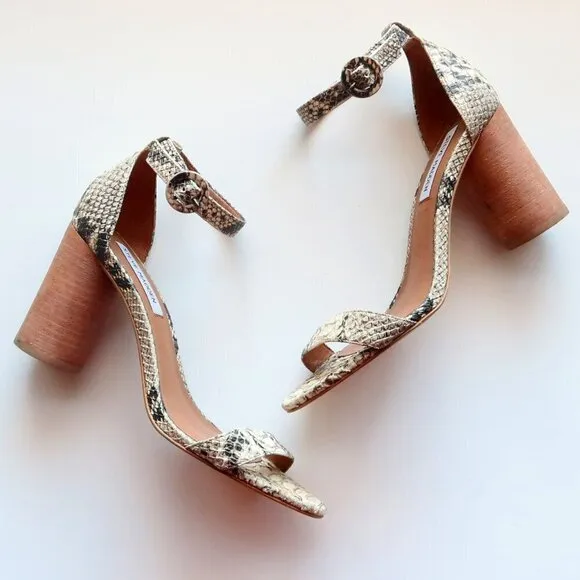 Steve Madden Sara Snakeskin Cylinder Heel Ankle Strap Sandals Size 7.5