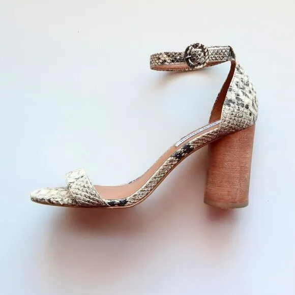 Steve Madden Sara Snakeskin Cylinder Heel Ankle Strap Sandals Size 7.5