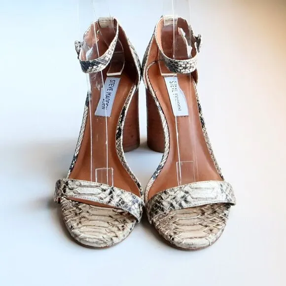 Steve Madden Sara Snakeskin Cylinder Heel Ankle Strap Sandals Size 7.5
