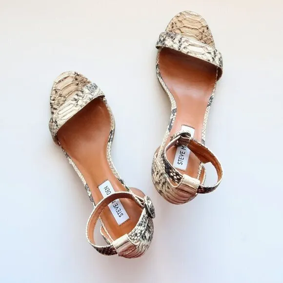 Steve Madden Sara Snakeskin Cylinder Heel Ankle Strap Sandals Size 7.5