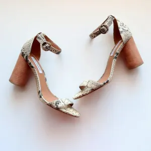Steve Madden Sara Snakeskin Cylinder Heel Ankle Strap Sandals Size 7.5