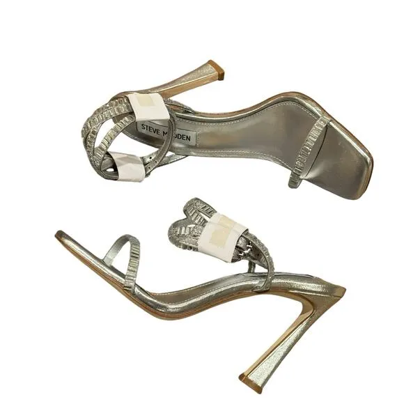 Steve Madden Thierry Ankle Strap Embellished High Heel Sandals Silver Size 6 NWB