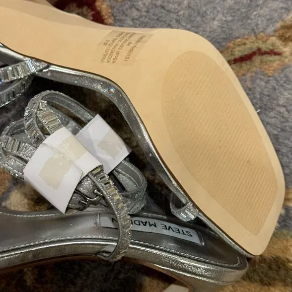 Steve Madden Thierry Ankle Strap Embellished High Heel Sandals Silver Size 6 NWB