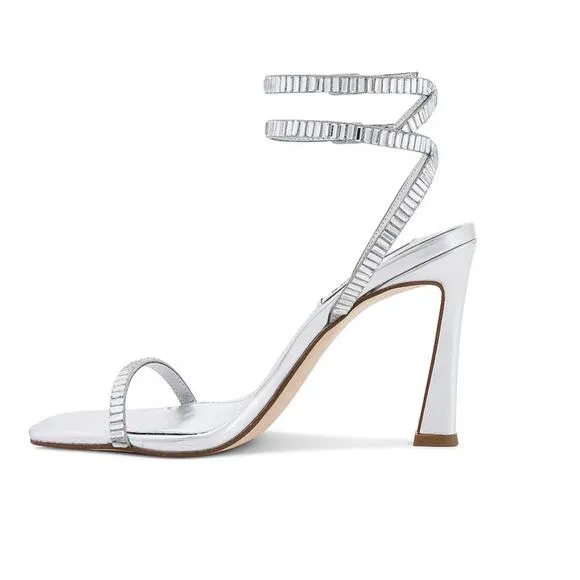 Steve Madden Thierry Ankle Strap Embellished High Heel Sandals Silver Size 6 NWB