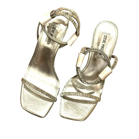 Steve Madden Thierry Ankle Strap Embellished High Heel Sandals Silver Size 6 NWB