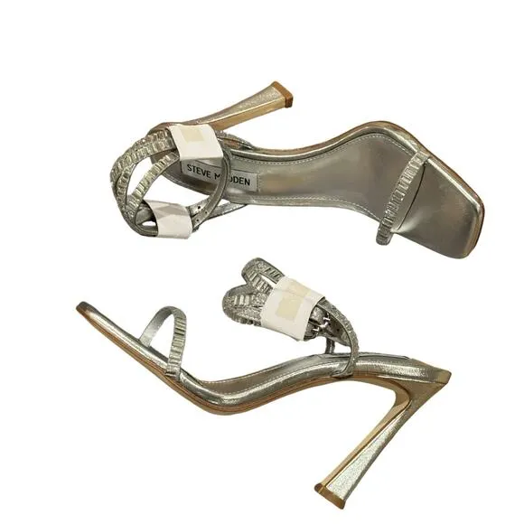 Steve Madden Thierry Ankle Strap Embellished High Heel Sandals Silver Size 6 NWB