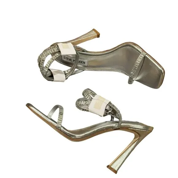 Steve Madden Thierry Ankle Strap Embellished High Heel Sandals Silver Size 6 NWB