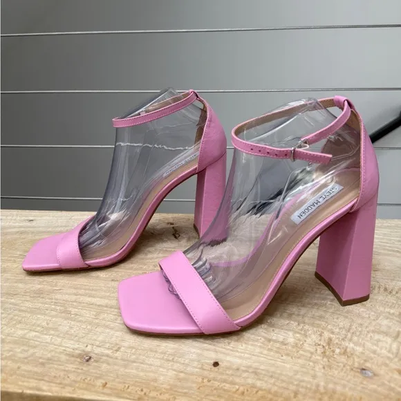 Steve Madden Tiaa Block Heeled Sandal Ankle Strap Pink Patent Leather 9.5 NWOT