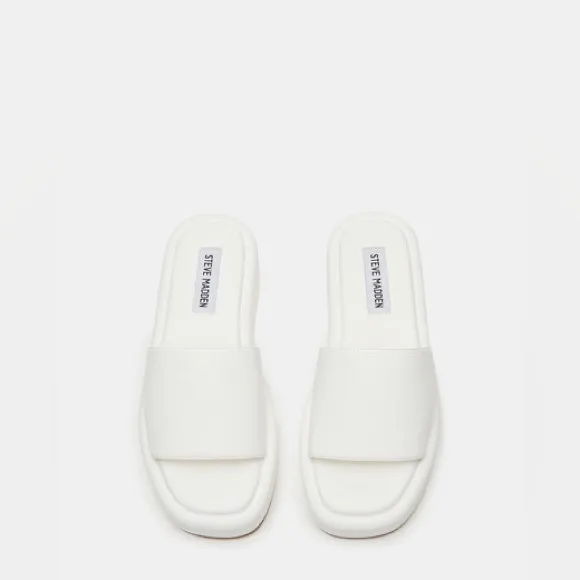 STEVE MADDEN White Platform Square Toe Flat Wedge Beach Slides Sandals Leather