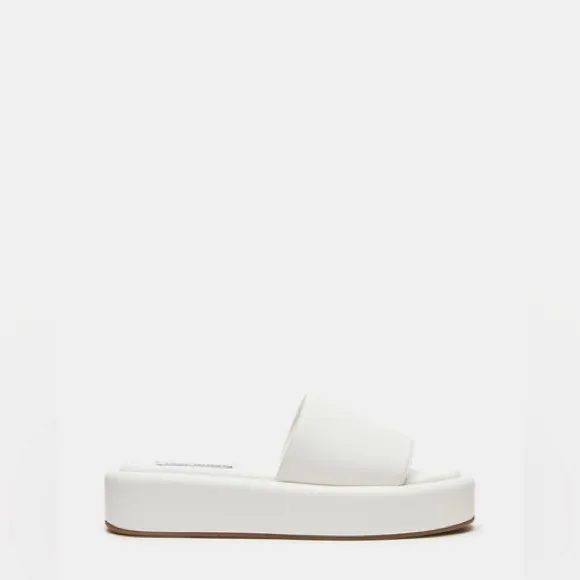 STEVE MADDEN White Platform Square Toe Flat Wedge Beach Slides Sandals Leather