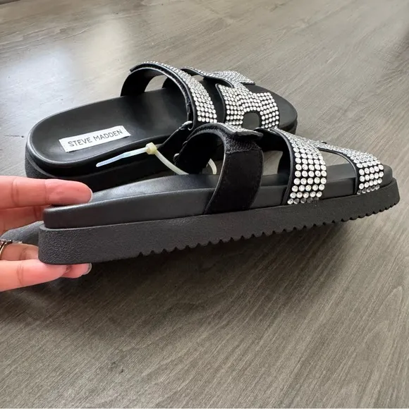 Steve Madden Women Mayven-R Rhinestone Slide Sandals size 8 NWT $99