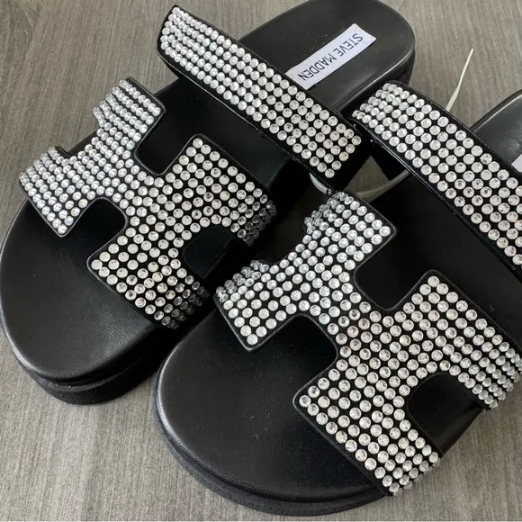 Steve Madden Women Mayven-R Rhinestone Slide Sandals size 8 NWT $99