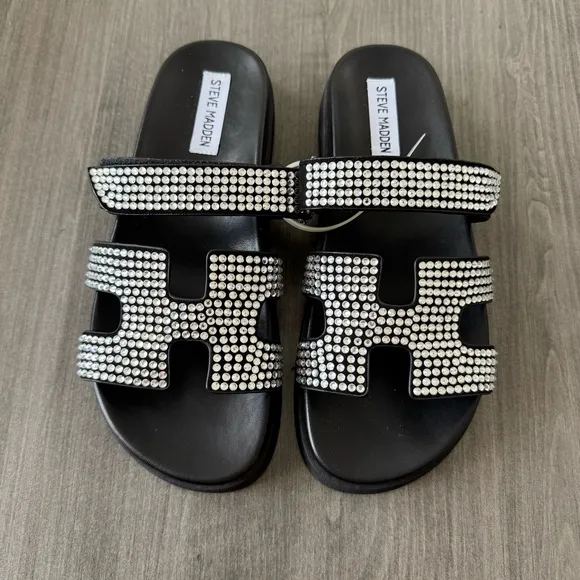 Steve Madden Women Mayven-R Rhinestone Slide Sandals size 8 NWT $99