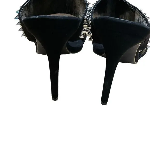 Steve Madden Radar Heels Sandals Black Silver Toned Studded Bands 4.5” Heels 8.5