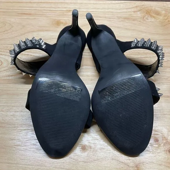 Steve Madden Radar Heels Sandals Black Silver Toned Studded Bands 4.5” Heels 8.5