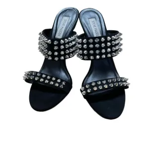 Steve Madden Radar Heels Sandals Black Silver Toned Studded Bands 4.5” Heels 8.5