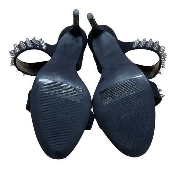 Steve Madden Radar Heels Sandals Black Silver Toned Studded Bands 4.5” Heels 8.5