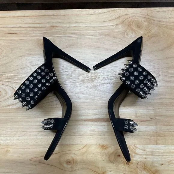 Steve Madden Radar Heels Sandals Black Silver Toned Studded Bands 4.5” Heels 8.5
