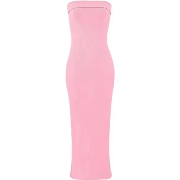 Strapless Bodycon Maxi Dress with Side Slit – Summer Vacation Outfit