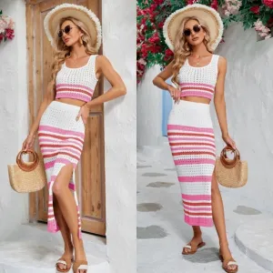 Striped Openwork Skirt Set