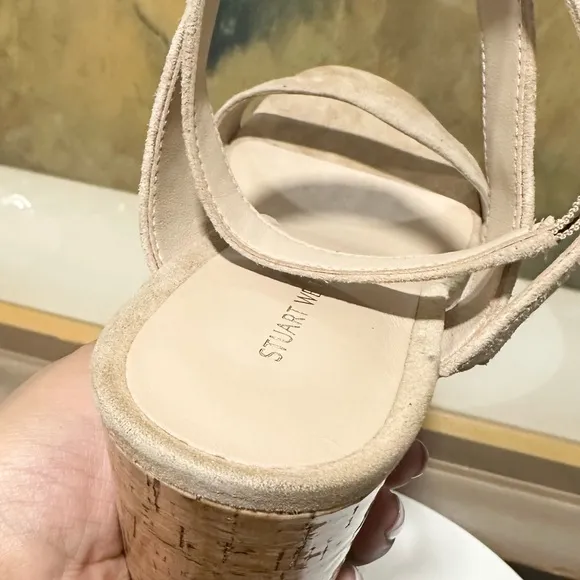 🌹STUART WEITZMAN🌹 Ave Cork Wedge Heel Suede Sandals Size: 9