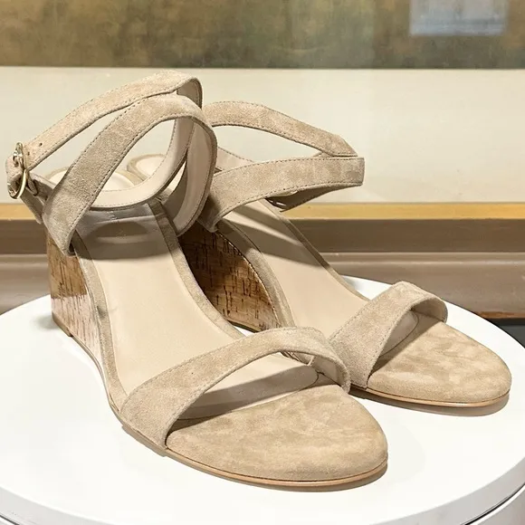 🌹STUART WEITZMAN🌹 Ave Cork Wedge Heel Suede Sandals Size: 9