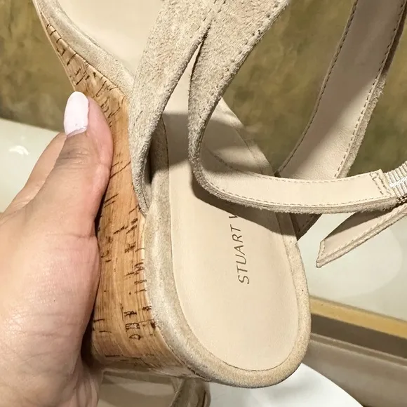 🌹STUART WEITZMAN🌹 Ave Cork Wedge Heel Suede Sandals Size: 9