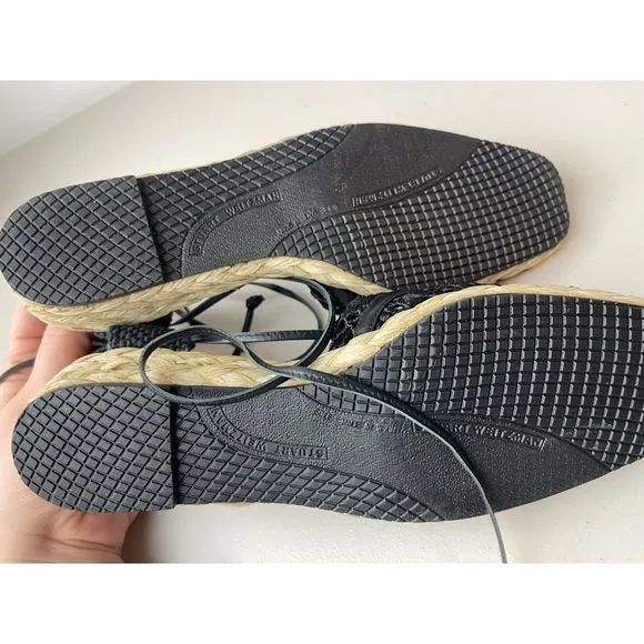 Stuart Weitzman Black Lace Espadrille Wedge Sandals - Size 7.5