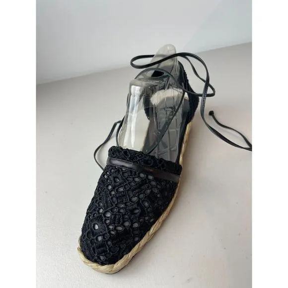 Stuart Weitzman Black Lace Espadrille Wedge Sandals - Size 7.5