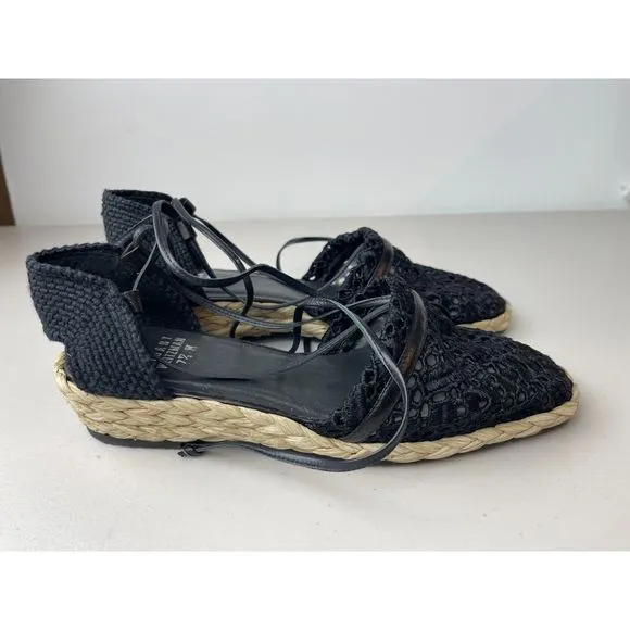 Stuart Weitzman Black Lace Espadrille Wedge Sandals - Size 7.5