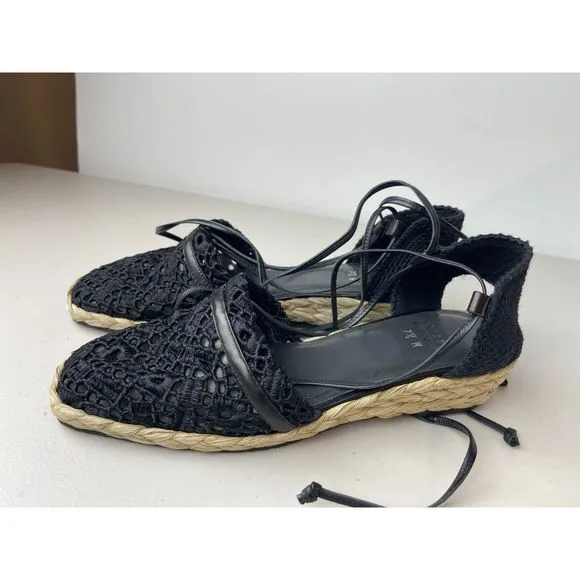 Stuart Weitzman Black Lace Espadrille Wedge Sandals - Size 7.5
