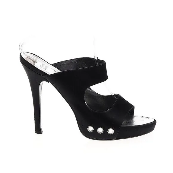 STUART WEITZMAN Black Satin Rhinestone Embellished Slip On Mules Sandals Size 9