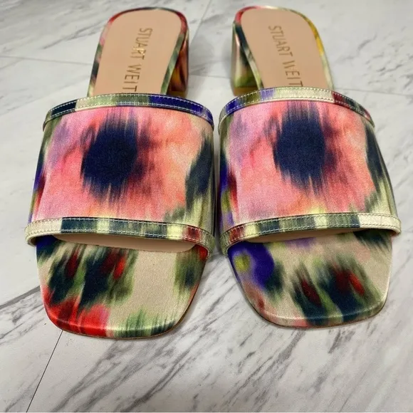 Stuart Weitzman Cayman 35 Square Toe Multicolor Block Heel Sandal 7 1/2 B