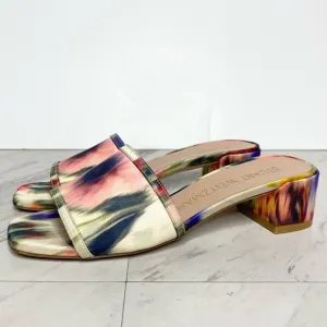 Stuart Weitzman Cayman 35 Square Toe Multicolor Block Heel Sandal 7 1/2 B