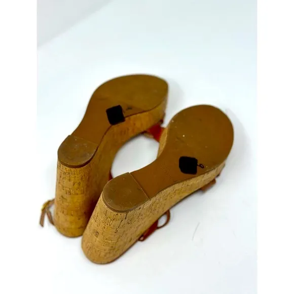 STUART WEITZMAN Cressa Adjustable Buckled Ankle Strap Leather Wedge Sandals Sz 9