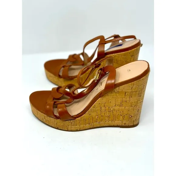 STUART WEITZMAN Cressa Adjustable Buckled Ankle Strap Leather Wedge Sandals Sz 9