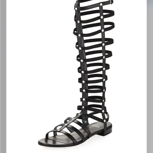 STUART WEITZMAN Gladiator Tall Leather Sandal, Black SIZE 8