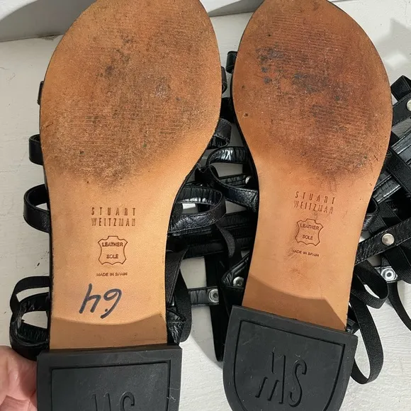 STUART WEITZMAN Gladiator Tall Leather Sandal, Black SIZE 8