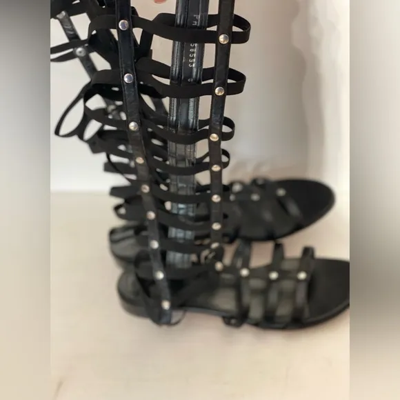 STUART WEITZMAN Gladiator Tall Leather Sandal, Black SIZE 8