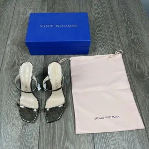 Stuart‎ Weitzman Heel 100 Strappy Cosmic Serpent ALEENA Snake Print Sandals Dust