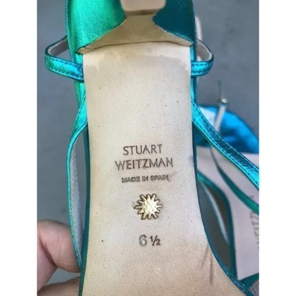 Stuart Weitzman Jimena blue leather heel strapy sandals size 6.5