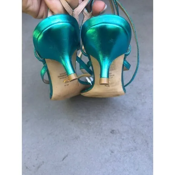 Stuart Weitzman Jimena blue leather heel strapy sandals size 6.5