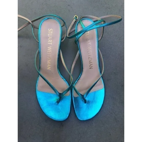 Stuart Weitzman Jimena blue leather heel strapy sandals size 6.5