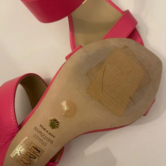 Stuart Weitzman Kristal Pink Leather Slide Sandals