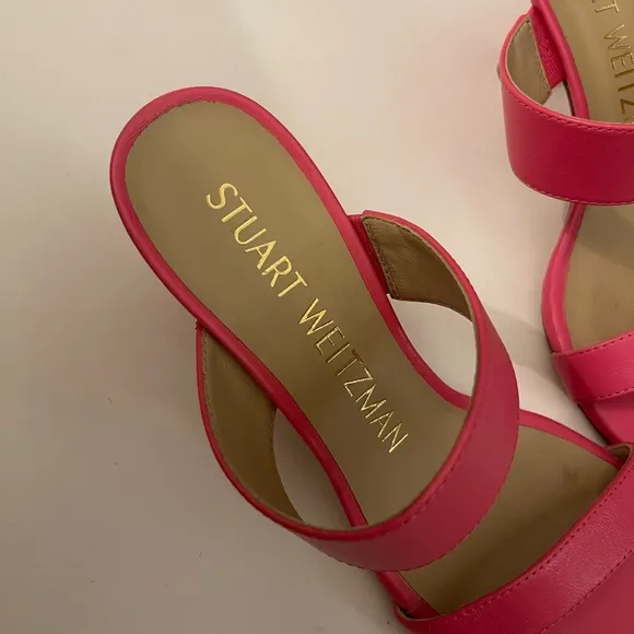 Stuart Weitzman Kristal Pink Leather Slide Sandals